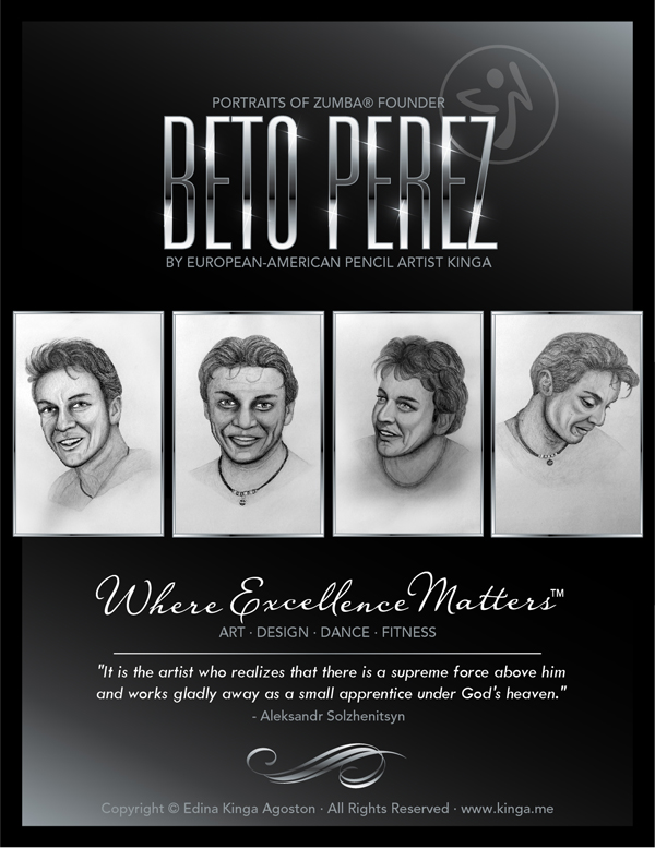 Beto Perez, Zumba Founder  by European-American Pencil Portrait Artist Kinga